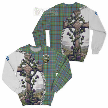 Whitelaw Tartan Sweatshirt with Family Crest and St. Andrew's Cross Accented by Thistle Vines Unisex - Tartan Vibes Clothing