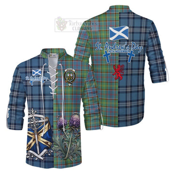 Whitelaw Tartan Ghillie Kilt Shirt Happy St. Andrew's Day Half Tartan Style Men - Tartan Vibes Clothing