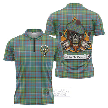 Whitelaw Tartan Zipper Polo Shirt with Family Crest and Bearded Skull Holding Bottles of Whiskey Unisex - Tartan Vibes Clothing