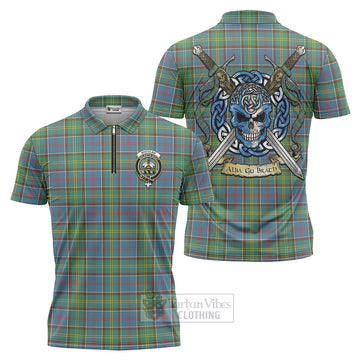 Whitelaw Tartan Zipper Polo Shirt with Family Crest Celtic Skull Style Unisex - Tartan Vibes Clothing
