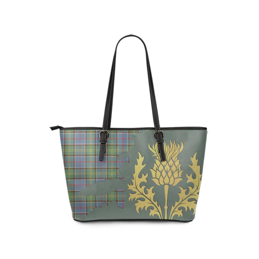 Tartan Vibes Clothing Whitelaw Tartan Leather Tote Bag Gold Thistle Style