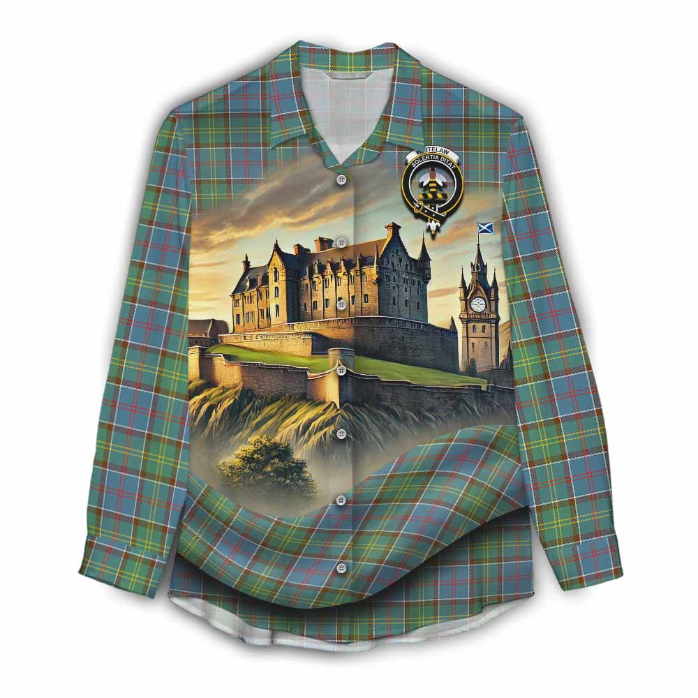Whitelaw Tartan Family Crest Women's Casual Shirt with Scottish Ancient Castle Style Female - Tartan Vibes Clothing