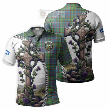 Whitelaw Tartan Polo Shirt with Family Crest and St. Andrew's Cross Accented by Thistle Vines Kid - Tartan Vibes Clothing