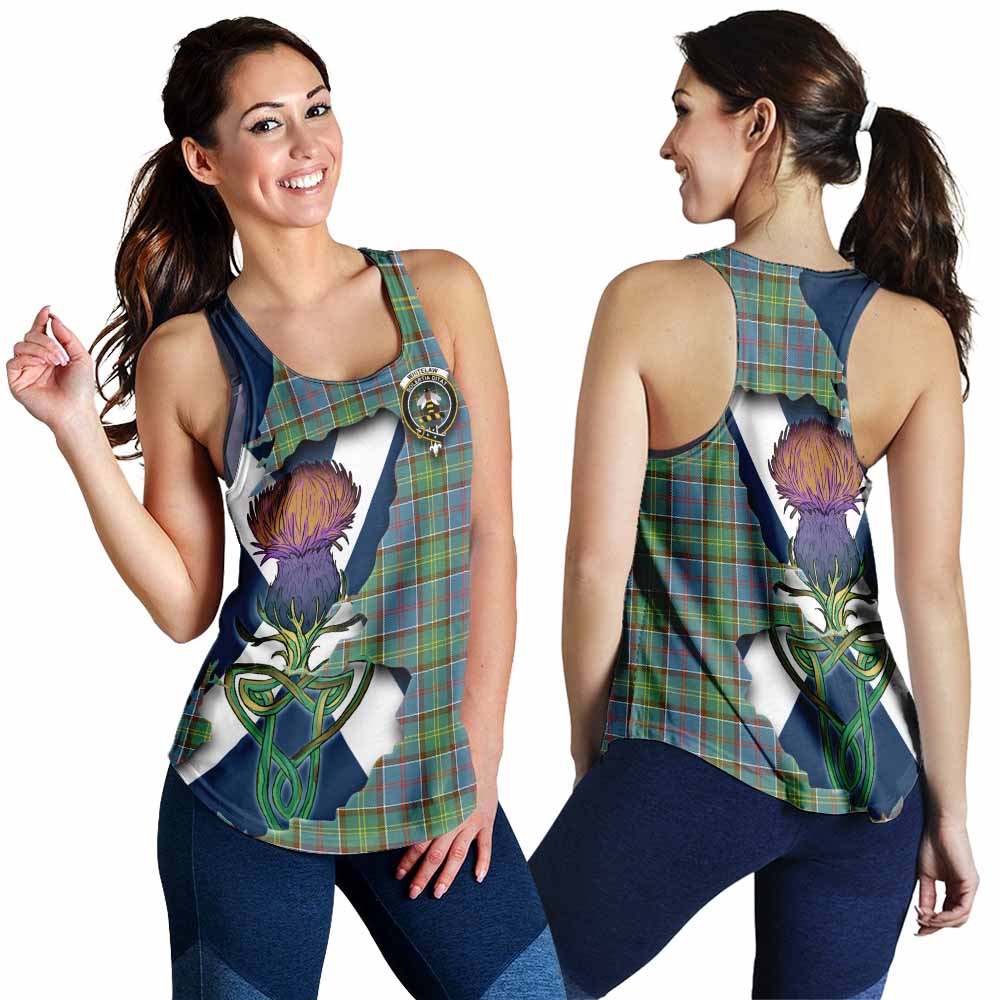 Tartan Vibes Clothing Whitelaw Tartan Family Crest Women's Racerback Tanks Scottish Thistle Celtic Inspired