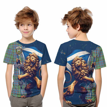 Whitelaw Tartan Family Crest Kid T-Shirt with Scottish Majestic Lion Youth XL Size14 - Tartan Vibes Clothing
