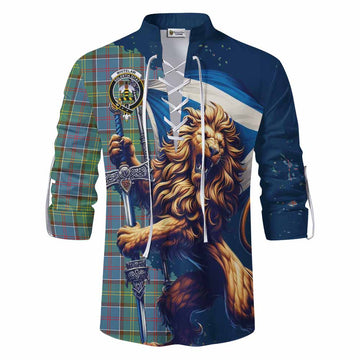 Whitelaw Tartan Family Crest Ghillie Kilt Shirt with Scottish Majestic Lion Men - Tartan Vibes Clothing