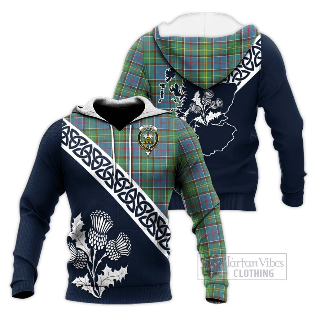 Whitelaw Tartan Knitted Hoodie Featuring Thistle and Scotland Map Unisex Knitted Pullover Hoodie - Tartan Vibes Clothing
