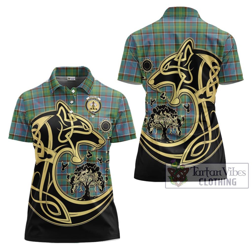 Whitelaw Tartan Women's Polo Shirt with Family Crest Celtic Wolf Style Women - Tartan Vibes Clothing