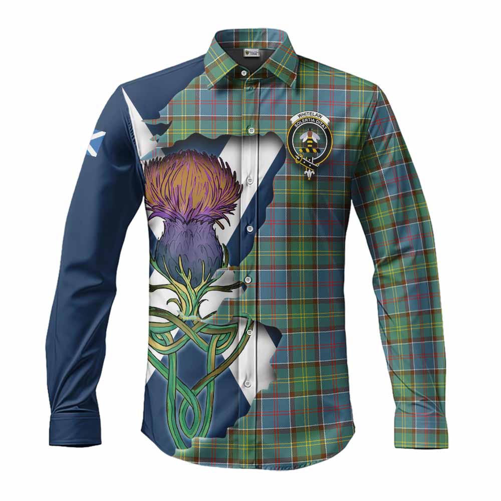Tartan Vibes Clothing Whitelaw Tartan Family Crest Long Sleeve Button Shirt Scottish Thistle Celtic Inspired