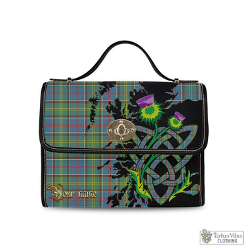 Whitelaw Tartan Waterproof Canvas Bag with Scotland Map and Thistle Celtic Accents