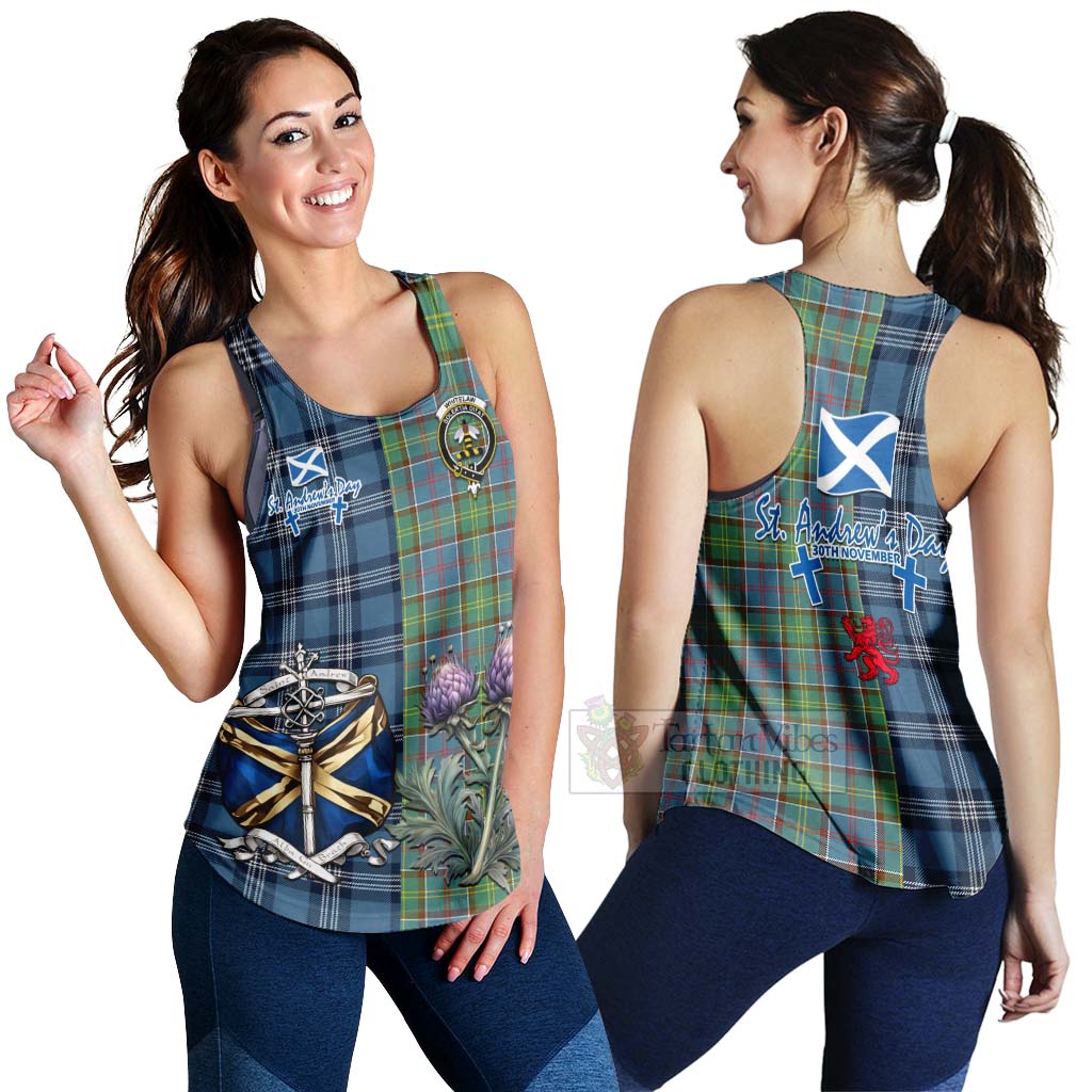 Whitelaw Tartan Women's Racerback Tanks Happy St. Andrew's Day Half Tartan Style 4XL - Tartan Vibes Clothing