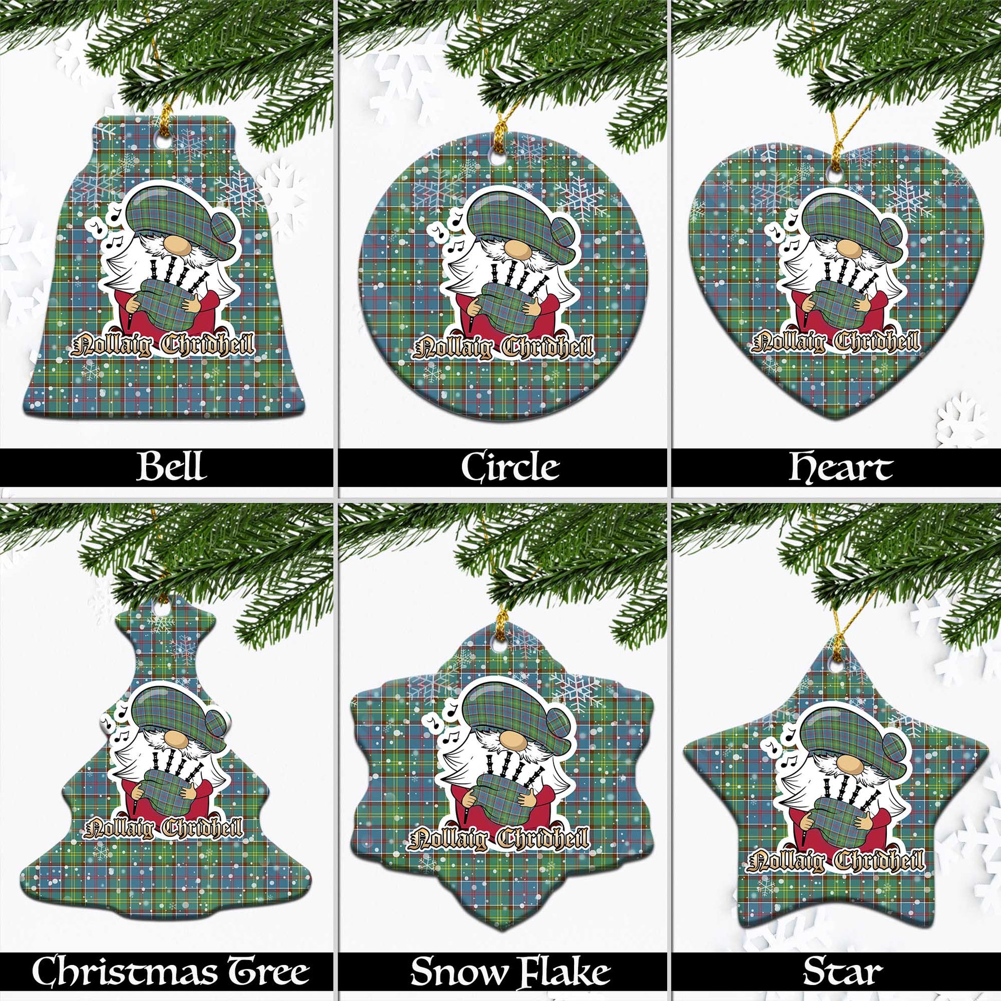 Whitelaw Tartan Christmas Ceramic Ornaments with Scottish Gnome Playing Bagpipes Ceramic - Tartan Vibes Clothing