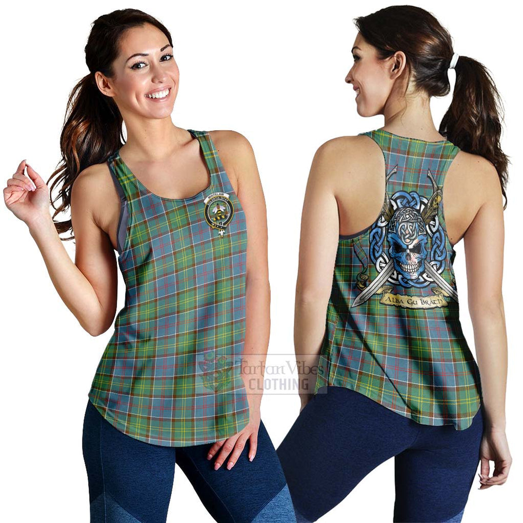 Whitelaw Tartan Women's Racerback Tanks with Family Crest Celtic Skull Style 4XL - Tartan Vibes Clothing