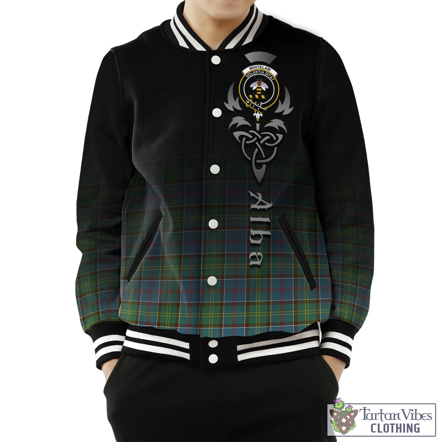 Whitelaw Tartan Baseball Jacket Featuring Alba Gu Brath Family Crest Celtic Inspired Unisex - Tartan Vibes Clothing