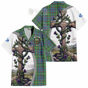 Whitelaw Tartan Hawaiian Shirt with Family Crest and St. Andrew's Cross Accented by Thistle Vines Kid - Tartan Vibes Clothing