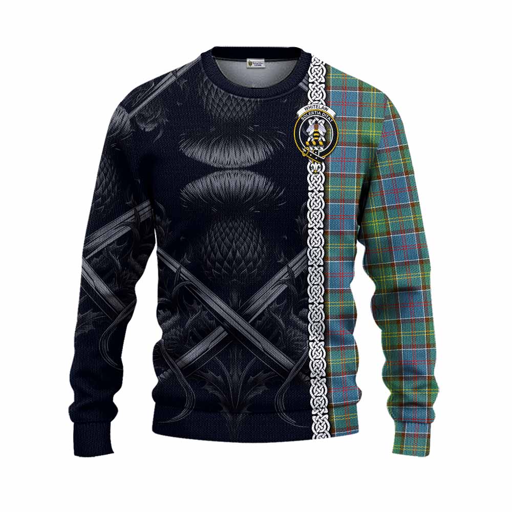 Whitelaw Tartan Knitted Sweater with Family Crest Cross Sword Thistle Celtic Vibes Unisex - Tartan Vibes Clothing