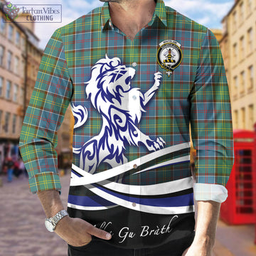 Whitelaw Tartan Long Sleeve Button Up Shirt with Alba Gu Brath Regal Lion Emblem Men's Shirt - Tartan Vibes Clothing