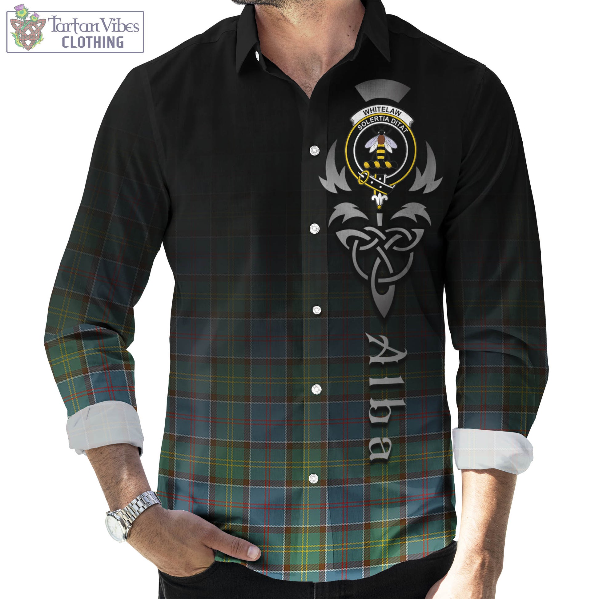 Whitelaw Tartan Long Sleeve Button Up Featuring Alba Gu Brath Family Crest Celtic Inspired Men's Shirt - Tartan Vibes Clothing