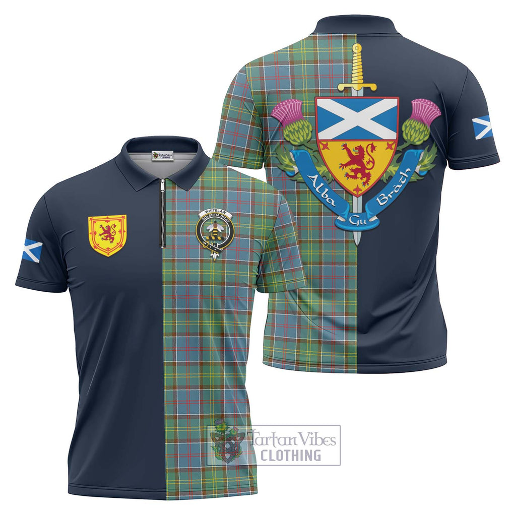 Whitelaw Tartan Zipper Polo Shirt Alba with Scottish Lion Royal Arm Half Style Unisex - Tartan Vibes Clothing