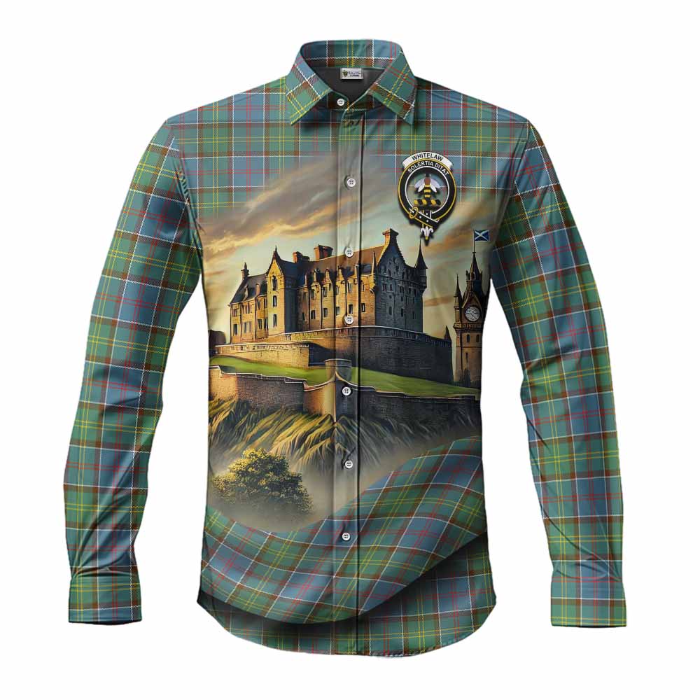 Tartan Vibes Clothing Whitelaw Tartan Family Crest Long Sleeve Button Shirt with Scottish Ancient Castle Style