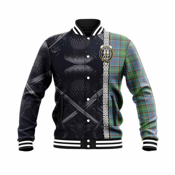 Tartan Vibes Clothing Whitelaw Tartan Baseball Jacket with Family Crest Cross Sword Thistle Celtic Vibes