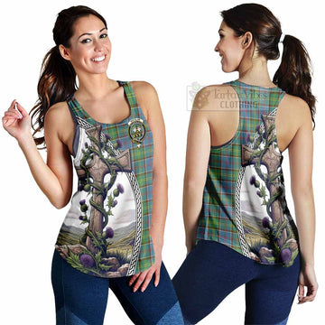 Whitelaw Tartan Women's Racerback Tanks with Family Crest and St. Andrew's Cross Accented by Thistle Vines 4XL - Tartan Vibes Clothing