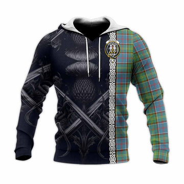 Whitelaw Tartan Knitted Hoodie with Family Crest Cross Sword Thistle Celtic Vibes Unisex Knitted Pullover Hoodie - Tartan Vibes Clothing