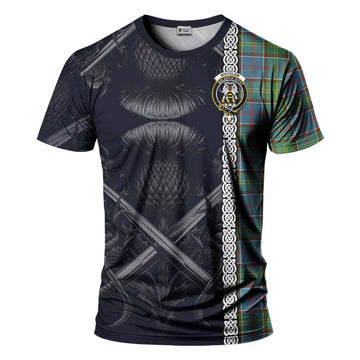 Tartan Vibes Clothing Whitelaw Tartan T-Shirt with Family Crest Cross Sword Thistle Celtic Vibes