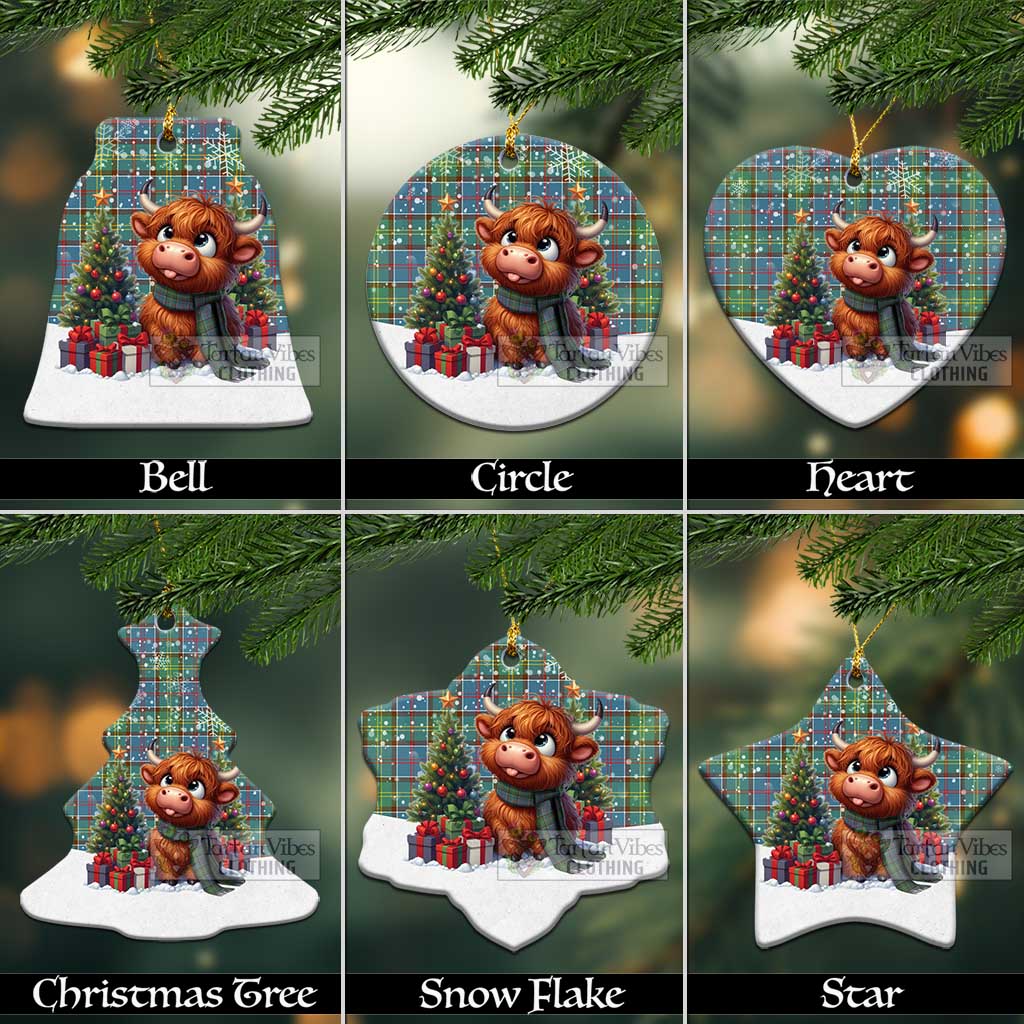 Whitelaw Tartan Christmas Ceramic Ornament with Adorable Highland Coo Ceramic - Tartan Vibes Clothing