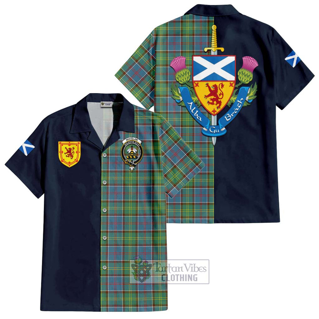 Whitelaw Tartan Hawaiian Shirt Alba with Scottish Lion Royal Arm Half Style Kid - Tartan Vibes Clothing