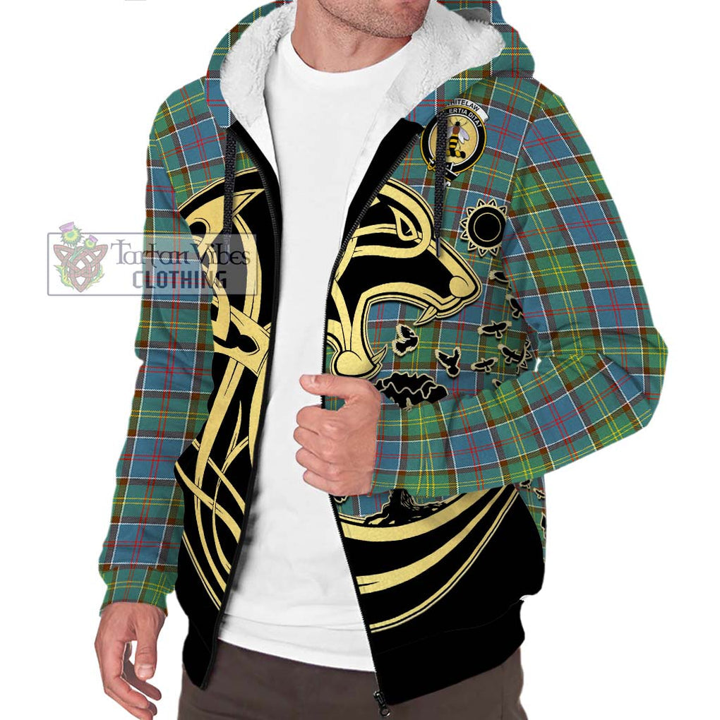 Whitelaw Tartan Sherpa Hoodie with Family Crest Celtic Wolf Style Unisex S - Tartan Vibes Clothing
