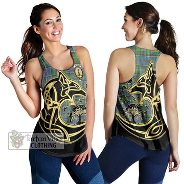 Whitelaw Tartan Women's Racerback Tanks with Family Crest Celtic Wolf Style 4XL - Tartan Vibes Clothing