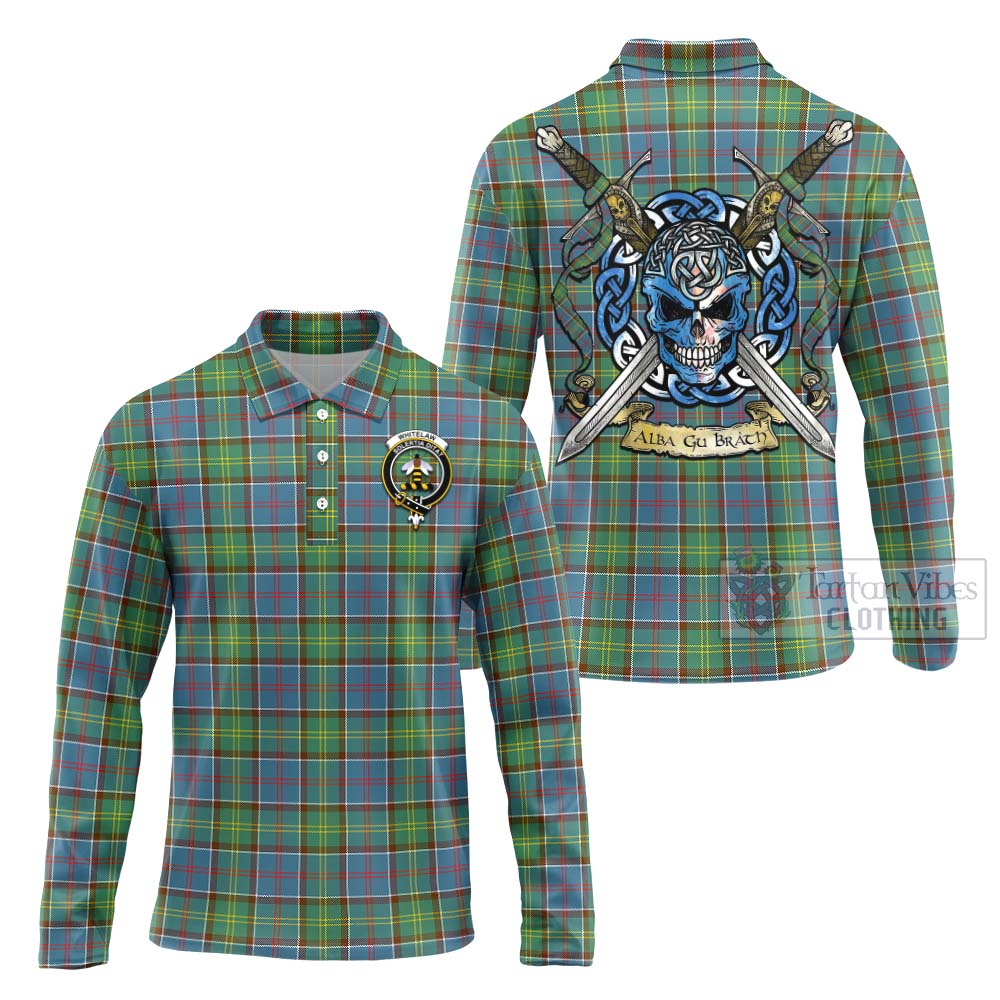 Whitelaw Tartan Long Sleeve Polo Shirt with Family Crest Celtic Skull Style Unisex - Tartan Vibes Clothing