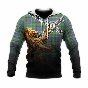 Whitelaw Crest Tartan Knitted Hoodie with Golden Lion Emblem Celtic Style Unisex Knitted Pullover Hoodie - Tartan Vibes Clothing