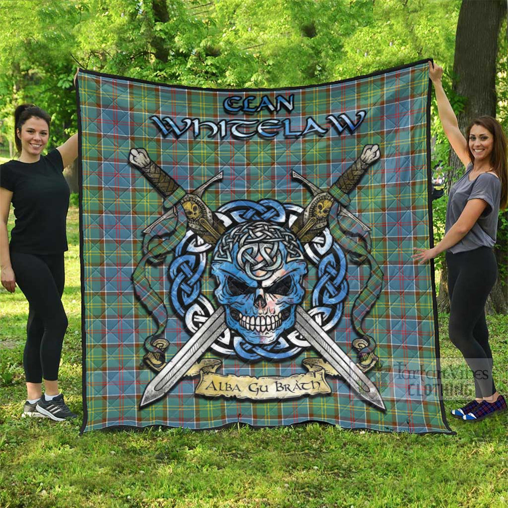 Whitelaw Tartan Quilt with Celtic Skull Alba Gu Brath Style Super King Quilt 91" x 110" - Tartan Vibes Clothing