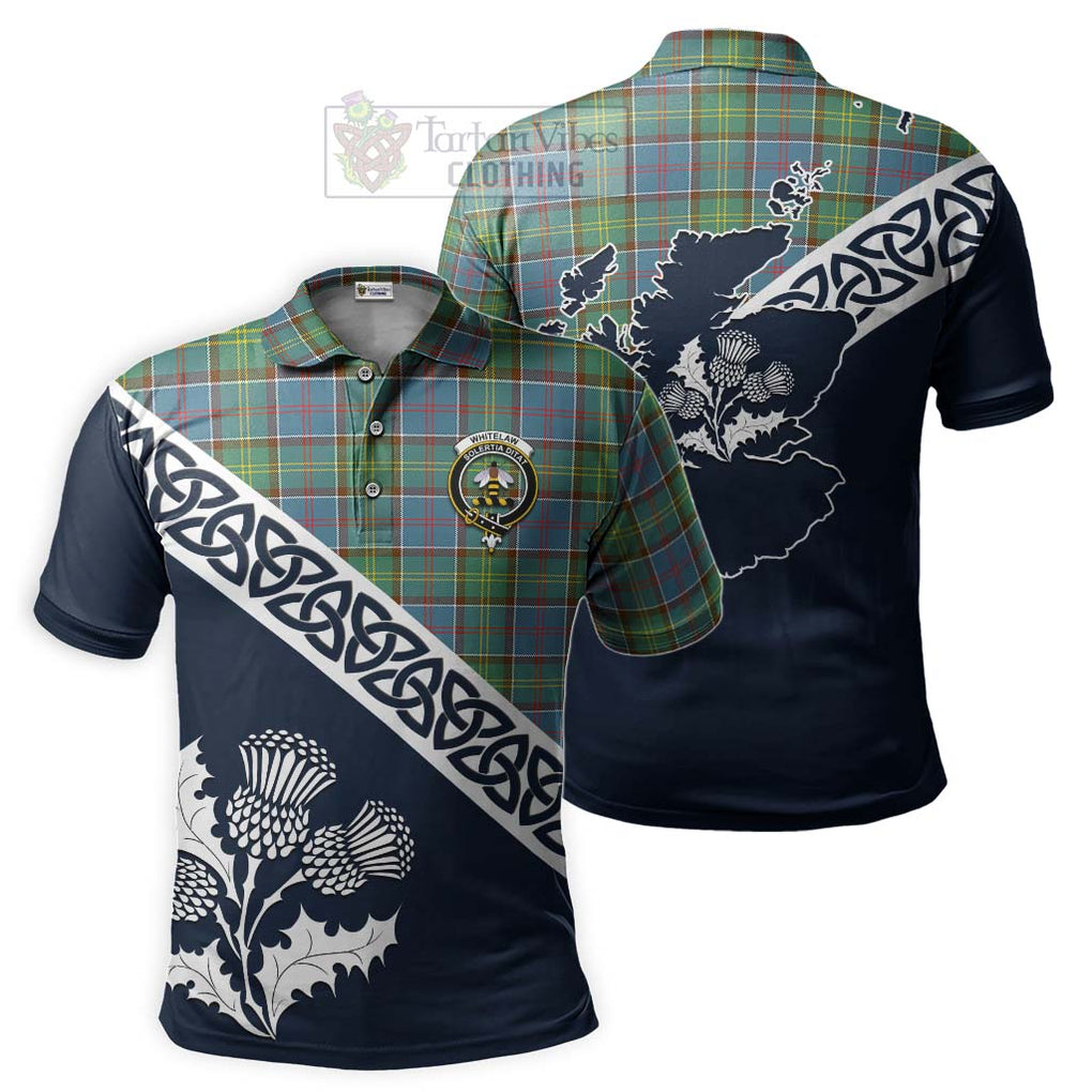 Whitelaw Tartan Polo Shirt Featuring Thistle and Scotland Map