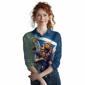 Whitelaw Tartan Family Crest Women's Casual Shirt with Scottish Majestic Lion Female - Tartan Vibes Clothing