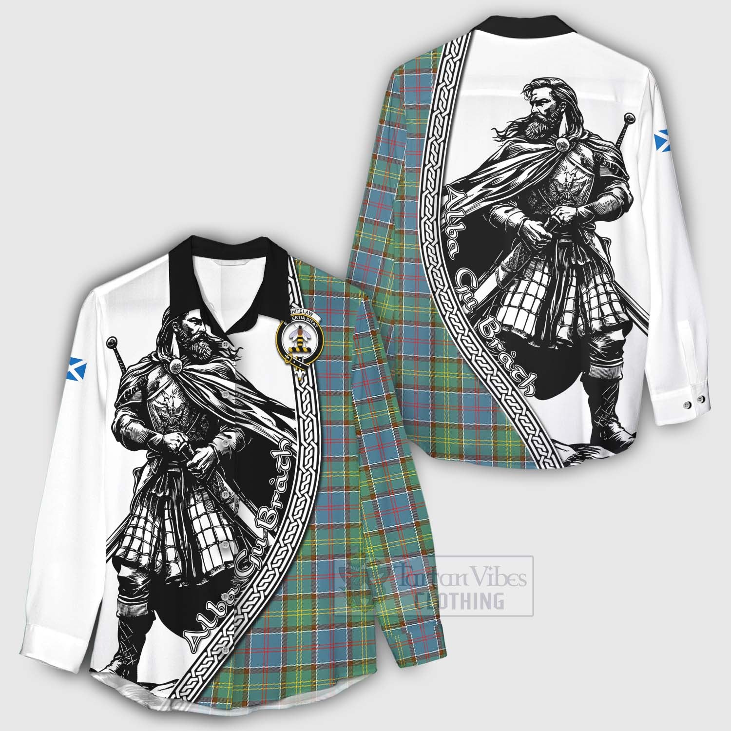 Whitelaw Tartan Clan Crest Women's Casual Shirt with Highlander Warrior Celtic Style - Tartan Vibes Clothing