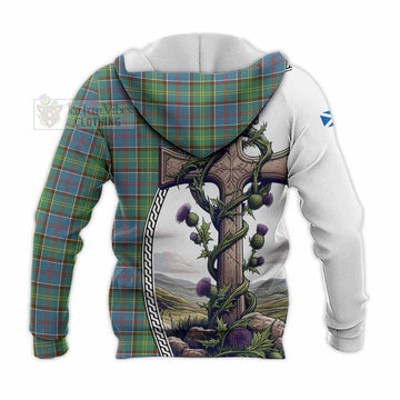 Whitelaw Tartan Knitted Hoodie with Family Crest and St. Andrew's Cross Accented by Thistle Vines - Tartan Vibes Clothing