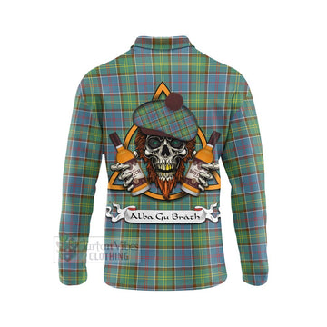 Whitelaw Tartan Long Sleeve Polo Shirt with Family Crest and Bearded Skull Holding Bottles of Whiskey - Tartan Vibes Clothing