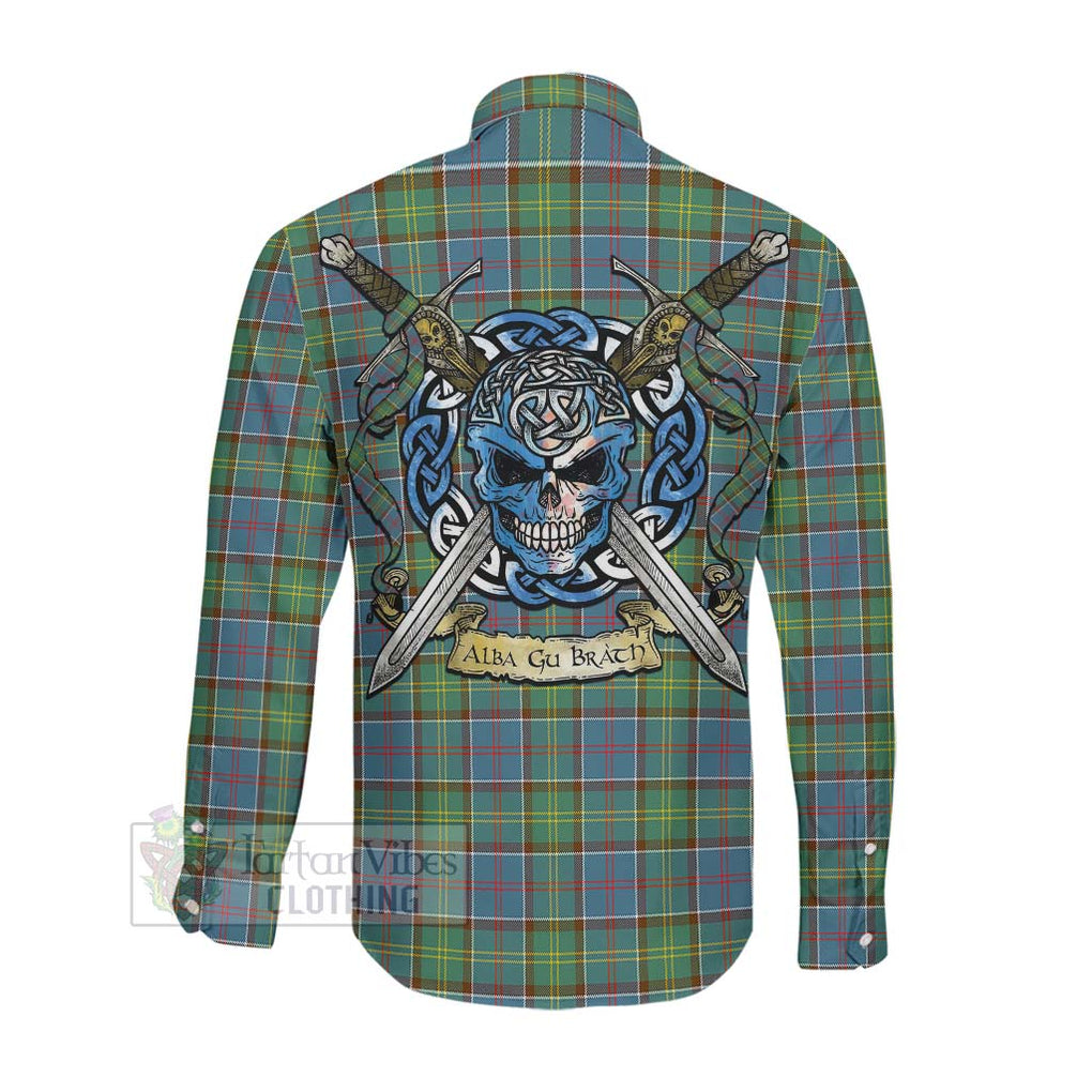 Whitelaw Tartan Long Sleeve Button Shirt with Family Crest Celtic Skull Style Men's Shirt - Tartan Vibes Clothing
