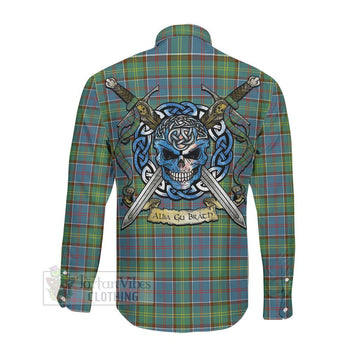 Whitelaw Tartan Long Sleeve Button Shirt with Family Crest Celtic Skull Style Men's Shirt - Tartan Vibes Clothing