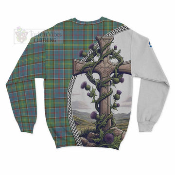 Whitelaw Tartan Sweatshirt with Family Crest and St. Andrew's Cross Accented by Thistle Vines - Tartan Vibes Clothing