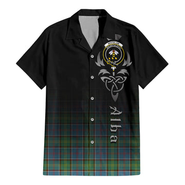 Whitelaw Tartan Short Sleeve Button Up Featuring Alba Gu Brath Family Crest Celtic Inspired