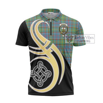 Whitelaw Tartan Zipper Polo Shirt with Family Crest and Celtic Symbol Style - Tartan Vibes Clothing