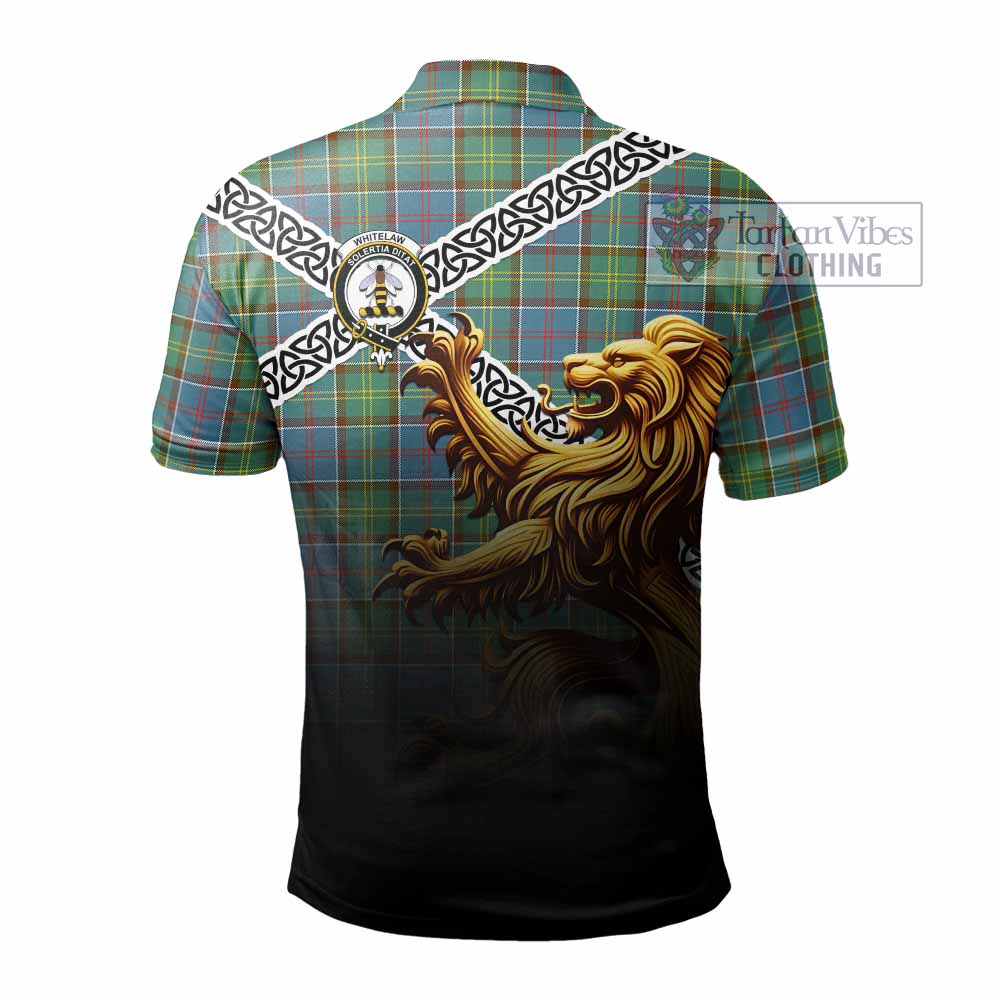 Whitelaw Crest Tartan Polo Shirt with Golden Lion Emblem Celtic Style - Tartan Vibes Clothing