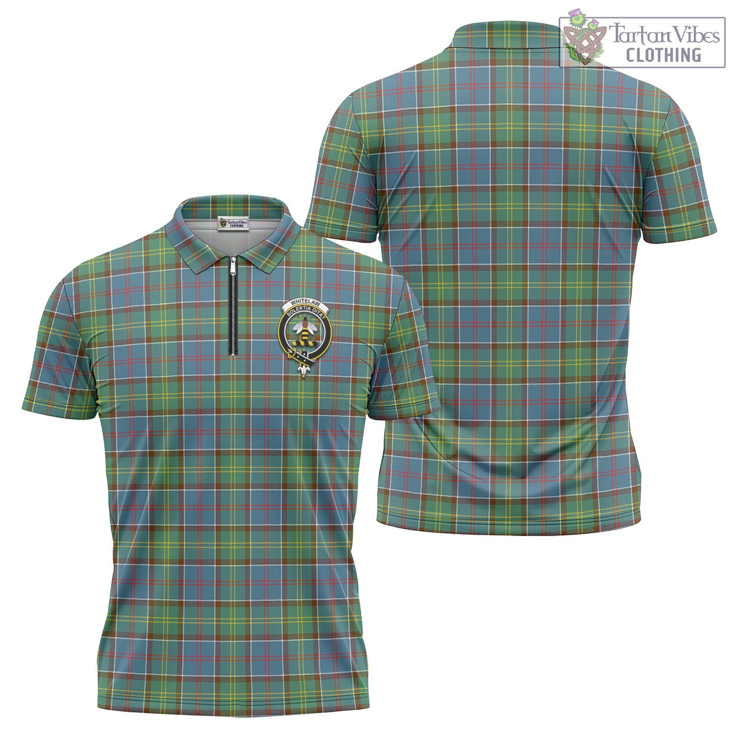Whitelaw Tartan Zipper Polo Shirt with Family Crest - Tartan Vibes Clothing