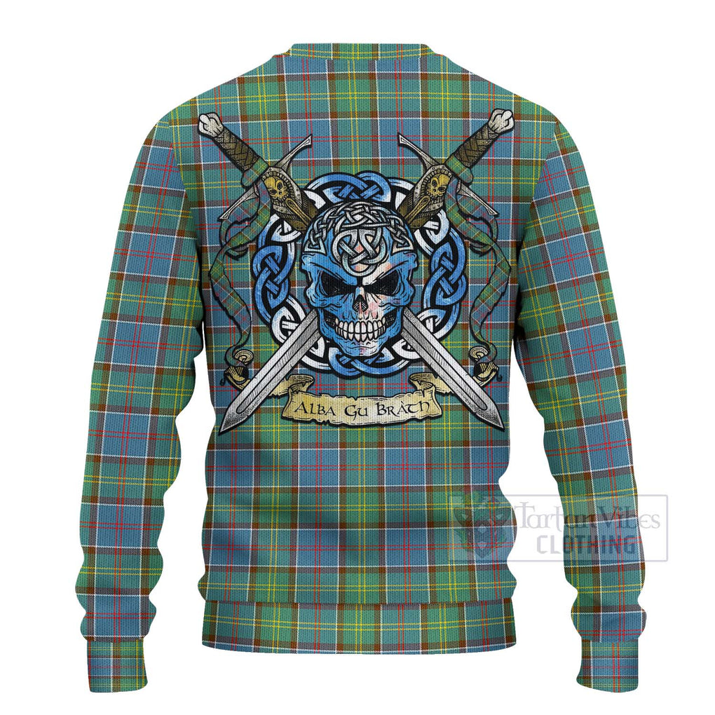 Whitelaw Tartan Ugly Sweater with Family Crest Celtic Skull Style - Tartan Vibes Clothing