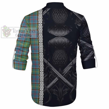 Whitelaw Tartan Ghillie Kilt Shirt with Family Crest Cross Sword Thistle Celtic Vibes - Tartan Vibes Clothing