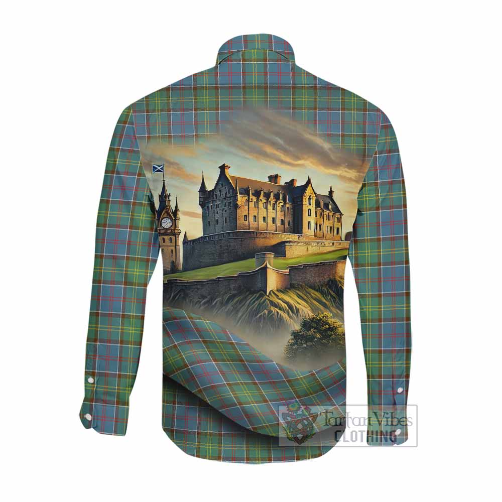 Tartan Vibes Clothing Whitelaw Tartan Family Crest Long Sleeve Button Shirt with Scottish Ancient Castle Style